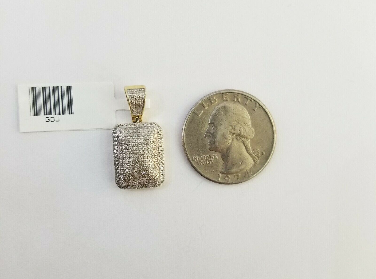 10K Yellow Gold Real 0.51CT Diamond Pillow Charm 1"Inch Square 3D Dome Pendent - GoldenlinQ